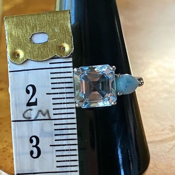 Sky Blue Topaz Larimar Sterling Silver Ring Size 9.75 - Picture 8 of 10